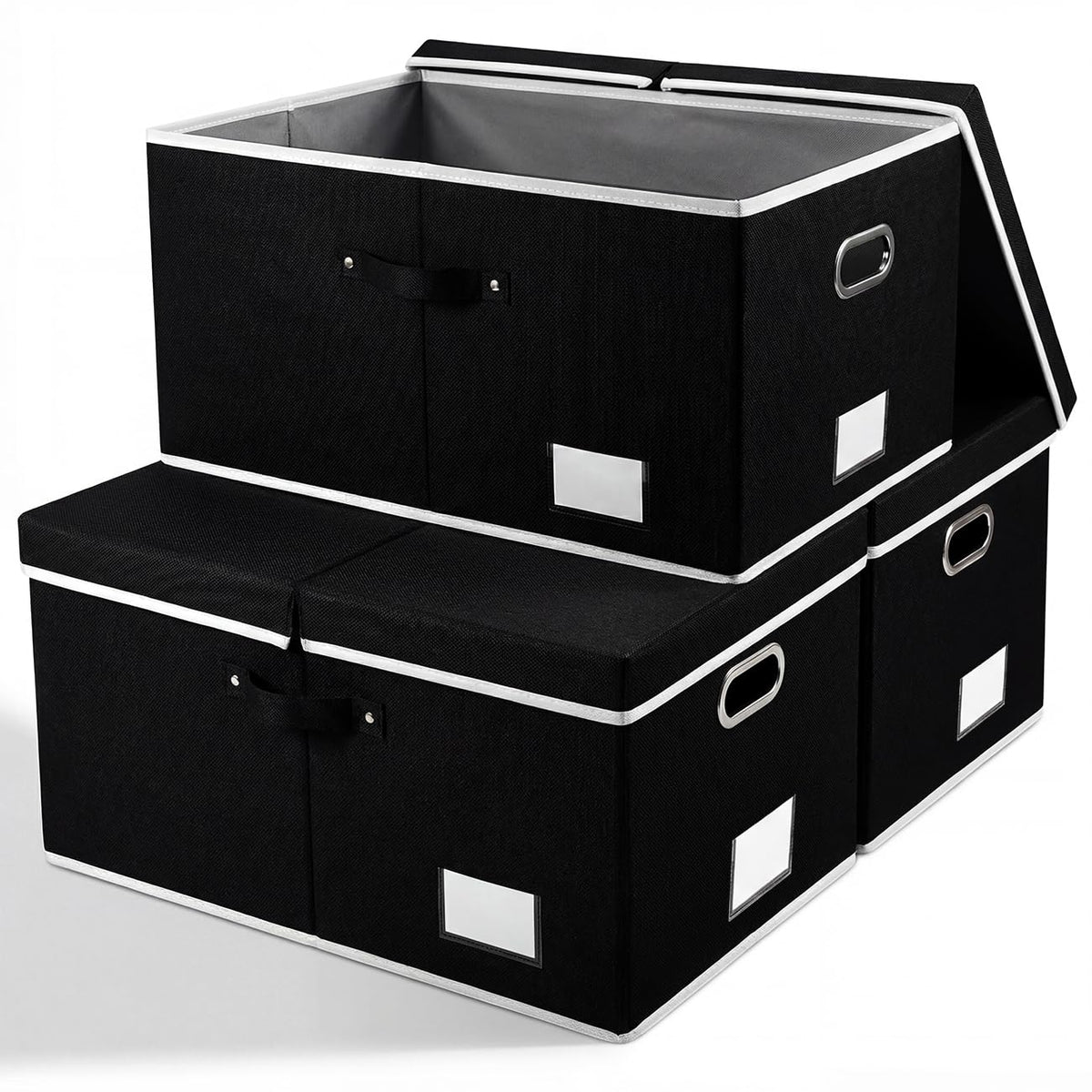 PRANDOM Large Collapsible Storage Bins with Lids [3-Pack] Linen/Cotton Blend Foldable Storage Boxes Organizer Containers Baskets Cube with Cover for Home Bedroom Closet Office Nursery(17.7x11.8x11.8)