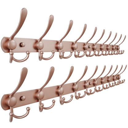 Dseap Coat Rack Wall Mounted - 5 Tri Hooks, Heavy Duty, Stainless Steel, Metal Coat Hook Rail for Coat Hat Towel Purse Robes Mudroom Bathroom Entryway (Black, 2 Packs)