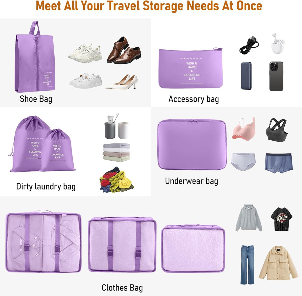 Packing Cubes for Travel 8 Set Luggage Organizer Bags