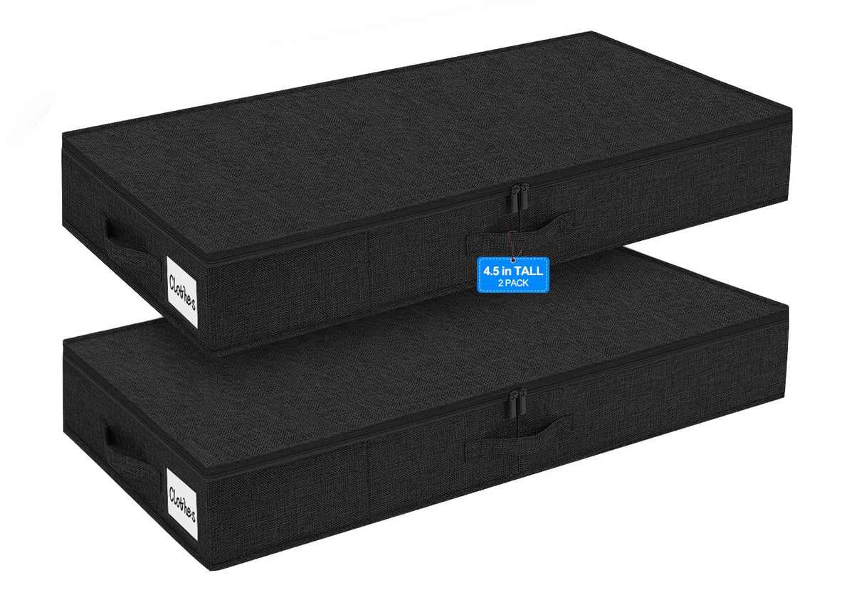 punemi 3 inch High Soft Low Profile Under Bed Storage Bins, 2 Pack, Grey
