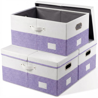 PRANDOM Large Collapsible Storage Bins with Lids [3-Pack] Linen/Cotton Blend Foldable Storage Boxes Organizer Containers Baskets Cube with Cover for Home Bedroom Closet Office Nursery(17.7x11.8x11.8)