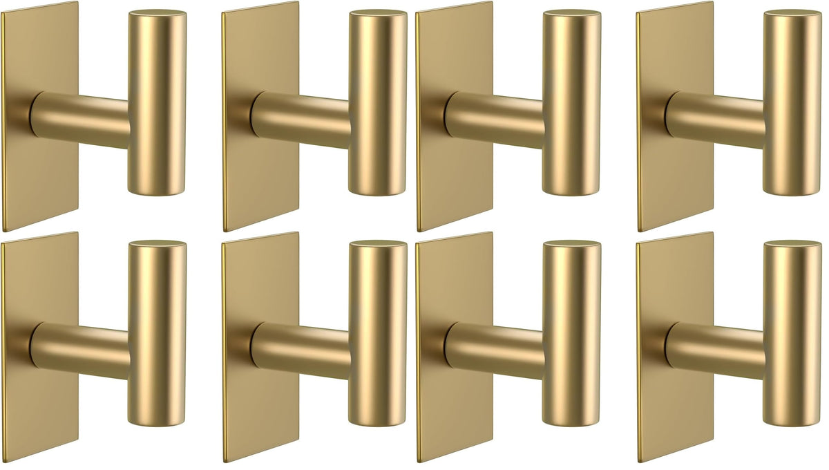 VAEHOLD Wall Towel Hooks, Heavy Duty Sticky Holder Waterproof Towel Hooks for Hanging Coat, Clothes, Closet Hook Wall Mount for Kitchen (Gold, 4 Pack)