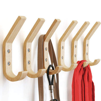 Wooden Wall Hooks Organizer Heavy Duty 6 Pack Coat Hooks for Hanging Coats