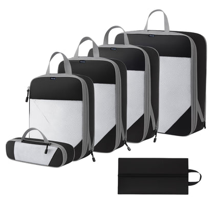 7Pc Packing Cubes for Travel & Storage, Zipper & Drawstring Bags Set, Black