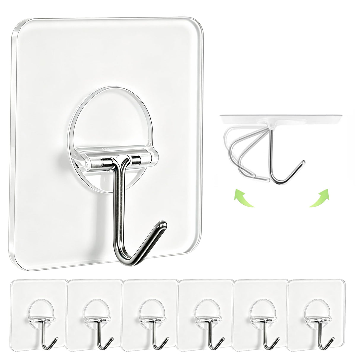 Adhesive Wall Hooks No Drill Clear Heavy Duty, 13LB Sticky 12 Pack