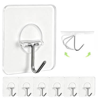 Adhesive Wall Hooks No Drill Clear Heavy Duty, 13LB Sticky 12 Pack