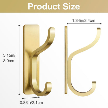 Adhesive Wall Hooks for Towel/Coat,13Lb Strong Stick-On Hooks, Gold 6 Pack