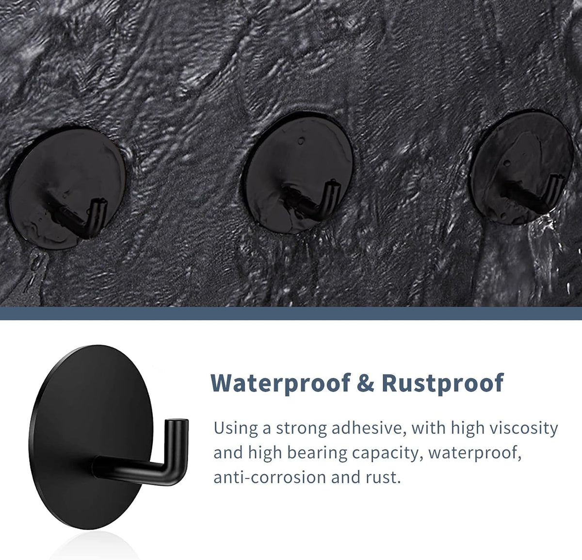 Rise age Adhesive Hooks Heavy Duty Waterproof in Shower Hooks for Hanging Loofah, Towels, Clothes, Robes for Bathroom Removable Adhesive Wall Hooks Door Hook Stainless Steel Black Stick on Hooks 4 Pcs