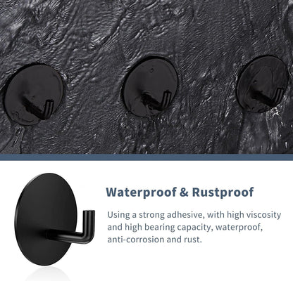 Rise age Adhesive Hooks Heavy Duty Waterproof in Shower Hooks for Hanging Loofah, Towels, Clothes, Robes for Bathroom Removable Adhesive Wall Hooks Door Hook Stainless Steel Black Stick on Hooks 4 Pcs