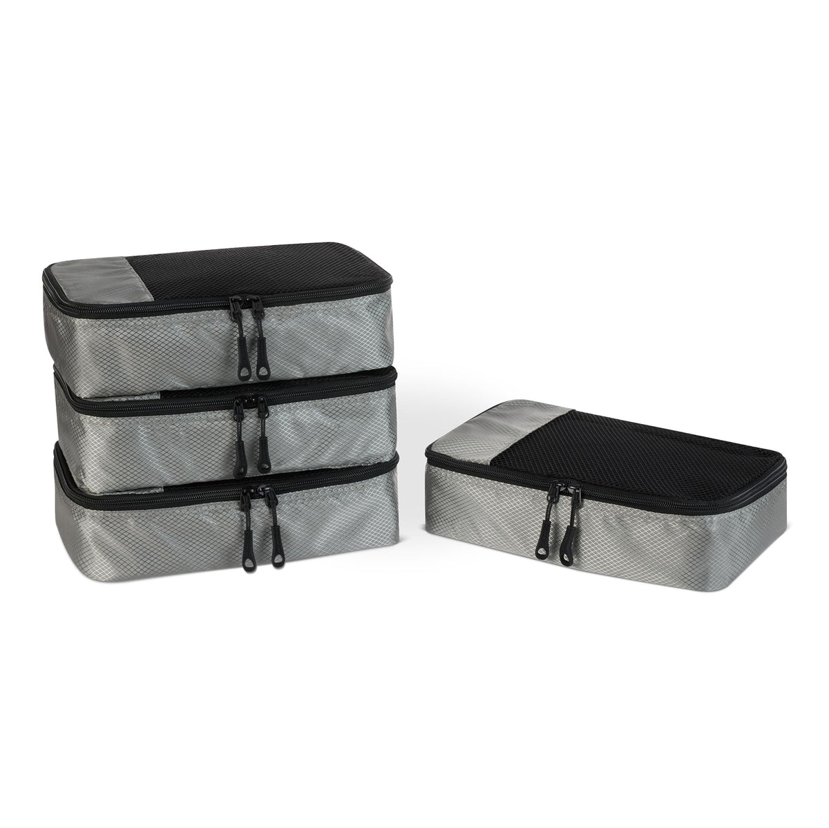 Amazon Essentials 4-Piece Packing Cubes Travel Accessories Set, Luggage Organizer, Suitcase Organizer with Double Zipper, Mesh Top, Space-Saving, Large, Gray (Previously Amazon Basics)