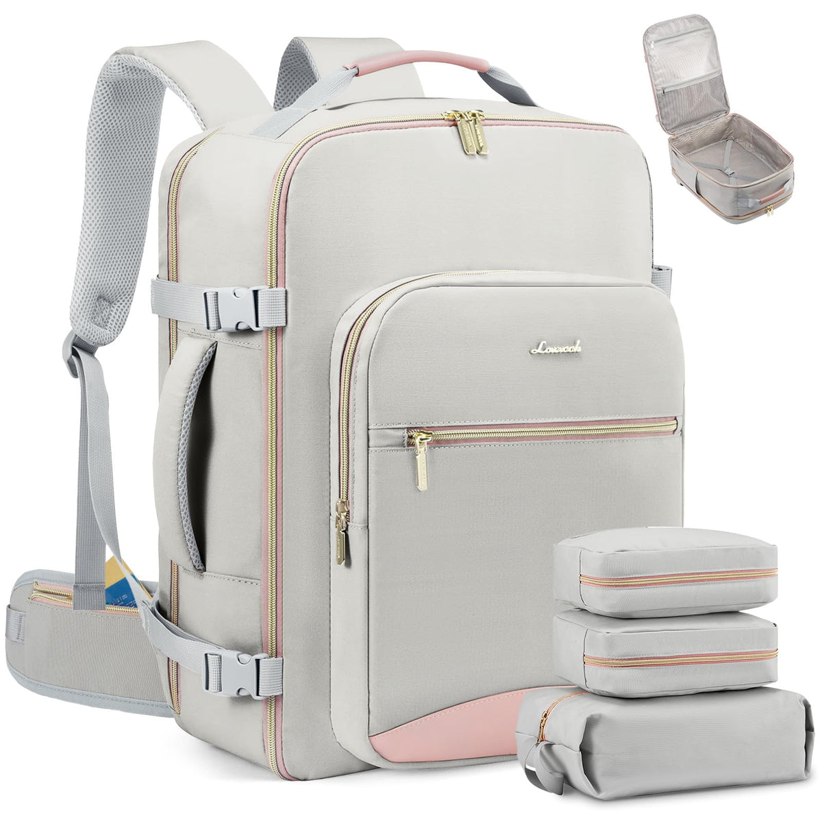 LOVEVOOK 40L Travel Backpack Flight Approved Carry on Backpack,3 Packing Cubes,Waterproof Personal Item Travel Bag,TSA Carry on Luggage Suitcase Travel Essentials,Gifts for Women & Men,fits 17" Laptop