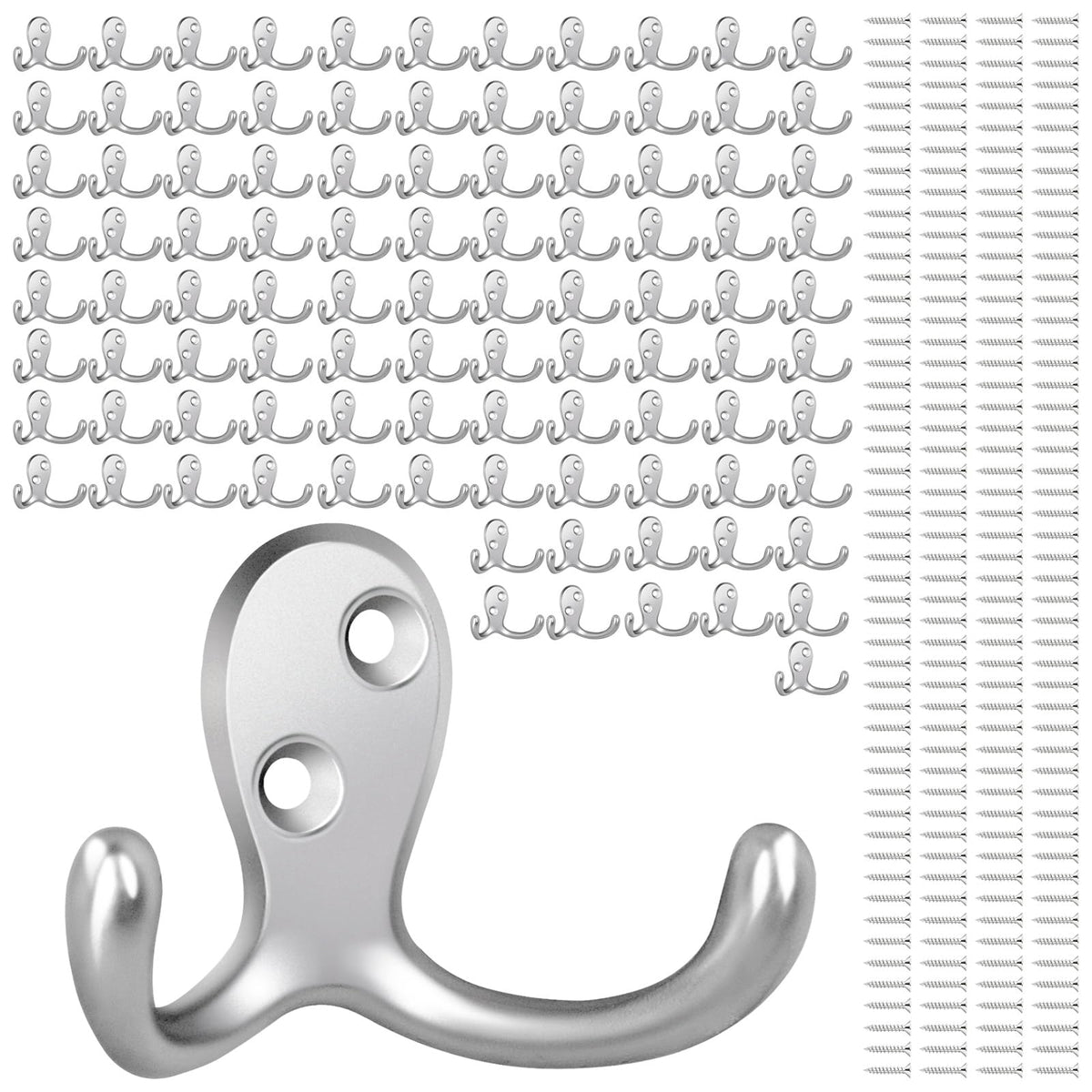 Homanu 14 Pack Black Coat Hooks Wall Mounted Double Prong with 28 Screws