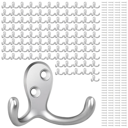 Homanu 14 Pack Black Coat Hooks Wall Mounted Double Prong with 28 Screws