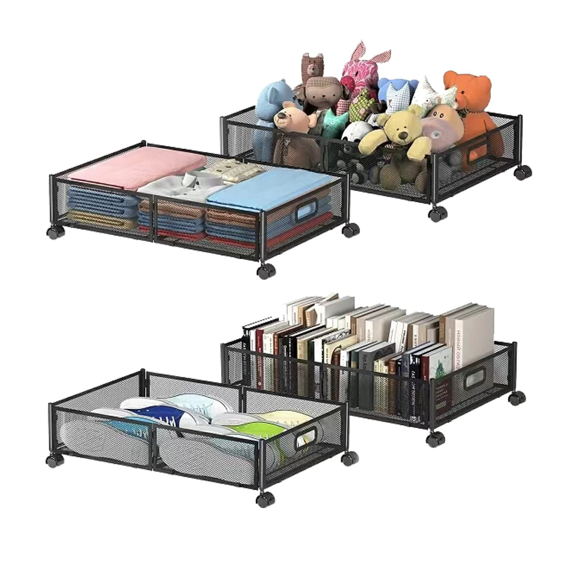 Under Bed Storage Containers, Shoe Storage With Wheels, Foldable Bedroom Storage Organization with Handles, Under Bed Storage Bins Drawer For Clothes, Blankets And Shoes, Bedding (2 Pack, Black)