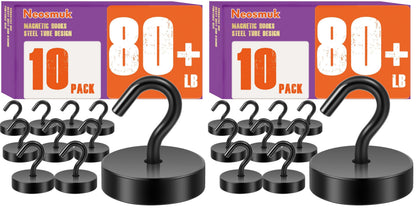 Neosmuk Magnetic Hooks Steel Tube Design for Cruise,80lb+ Black,10 Pack