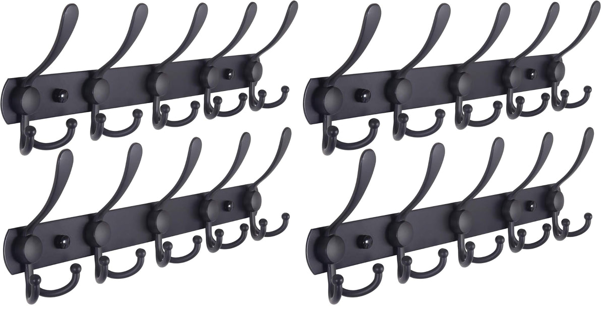 Dseap Coat Rack Wall Mounted - 5 Tri Hooks, Heavy Duty, Stainless Steel, Metal Coat Hook Rail for Coat Hat Towel Purse Robes Mudroom Bathroom Entryway (Black, 2 Packs)