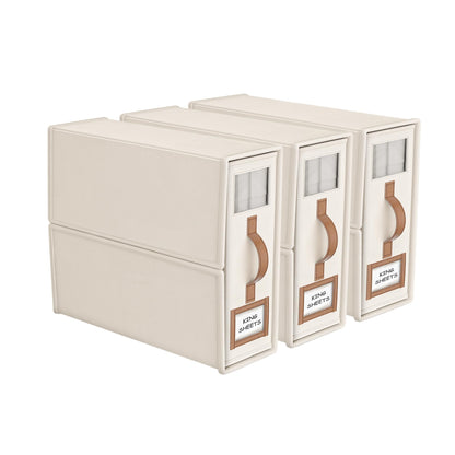 8 Pack Foldable Bed Sheets Set Organizers and Storage(King & Queen Size),Linen Fabric Closet Organizers with Window,Folding Bedding Storage Box for Bedsheets and Pillow Cube Organizer-Beige
