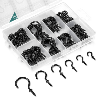 EIENHOSHI 105 Pcs Screw Hooks, 6 Sizes Bronze Cup Hooks, Screw Hooks for Hanging, Metal Cup Hooks Screw in (1/2", 5/8", 3/4", 7/8", 1'', 1-1/4")