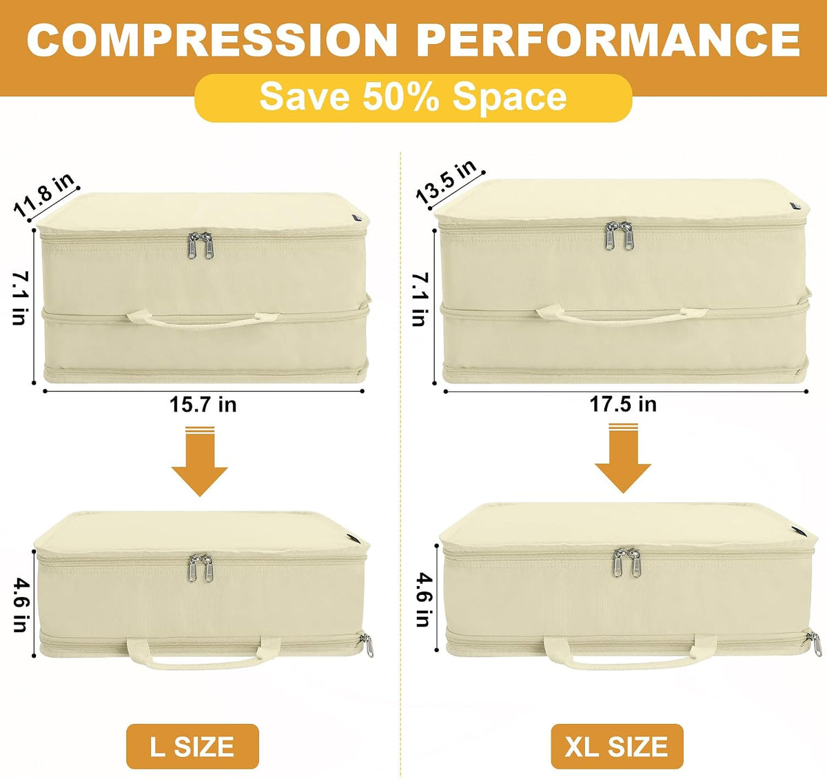 Compression Packing Cubes Travel Packing Suitcase Organizer Bags, Beige