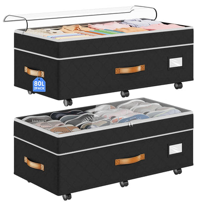 Budding Joy 80L 2 Pack Adjustable Under Bed Storage with Wheels