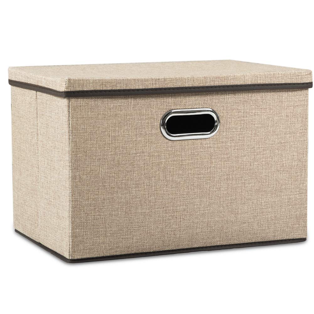 PRANDOM Large Collapsible Storage Bins with Lids [3-Pack] Linen/Cotton Blend Foldable Storage Boxes Organizer Containers Baskets Cube with Cover for Home Bedroom Closet Office Nursery(17.7x11.8x11.8)