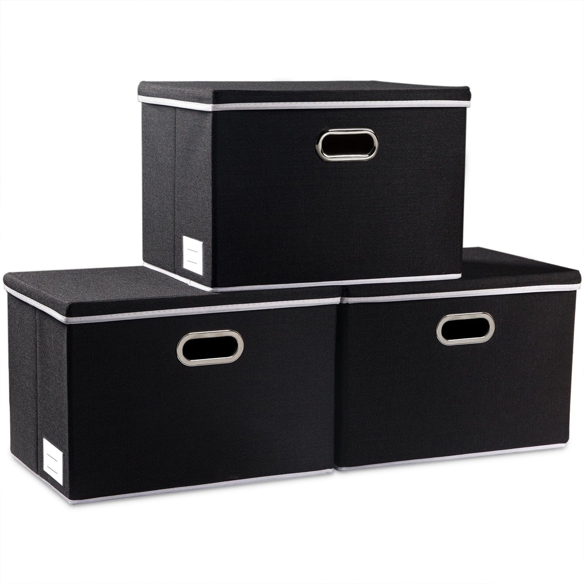 PRANDOM Large Collapsible Storage Bins with Lids [3-Pack] Linen/Cotton Blend Foldable Storage Boxes Organizer Containers Baskets Cube with Cover for Home Bedroom Closet Office Nursery(17.7x11.8x11.8)