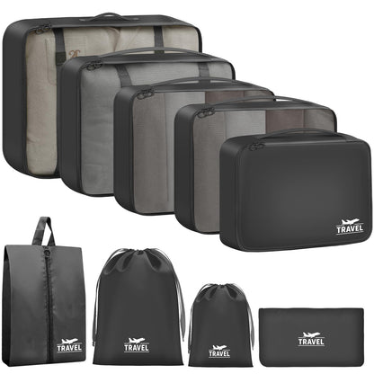 9 Set Packing Cubes for Travel Essentials - Lightweight Carry-On Luggage Organizer Bags with Shoe, Clothes & Laundry Bags for Airplane, Family & Business Travel, Leopard print