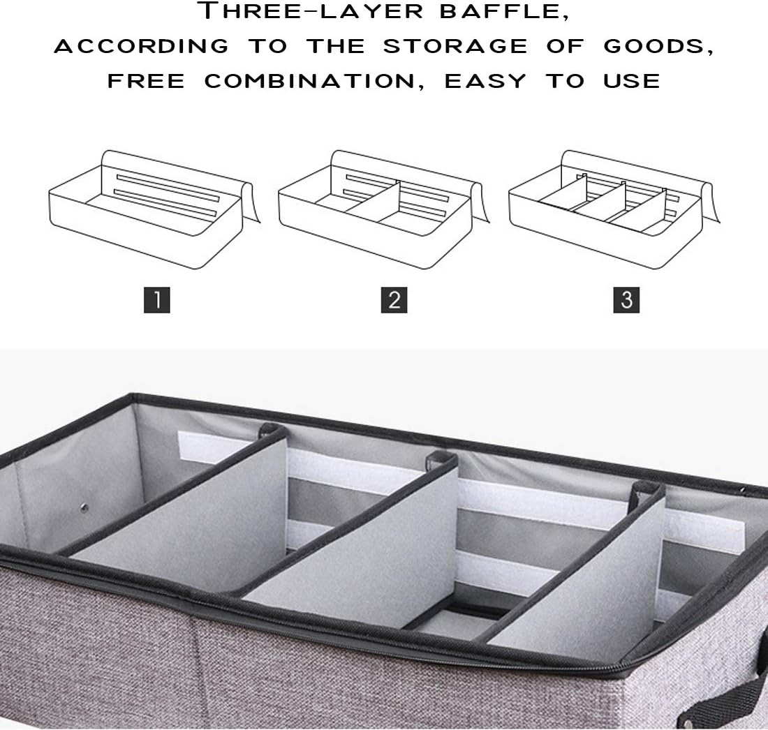 AARAINBOW 2 Packs Foldable Under Bed Clothes Organizer with Lids, Underbed Storage Container with Adjustable Dividers, UnderBed Storage Bins with Handles and Clear Window (Gray+Light Gray)