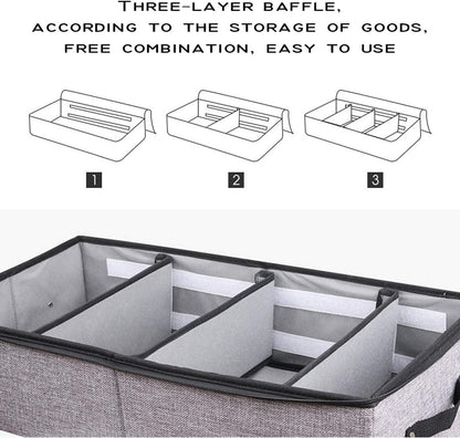 AARAINBOW 2 Packs Foldable Under Bed Clothes Organizer with Lids, Underbed Storage Container with Adjustable Dividers, UnderBed Storage Bins with Handles and Clear Window (Gray+Light Gray)