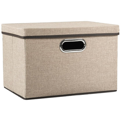 PRANDOM Large Collapsible Storage Bins with Lids [3-Pack] Linen/Cotton Blend Foldable Storage Boxes Organizer Containers Baskets Cube with Cover for Home Bedroom Closet Office Nursery(17.7x11.8x11.8)