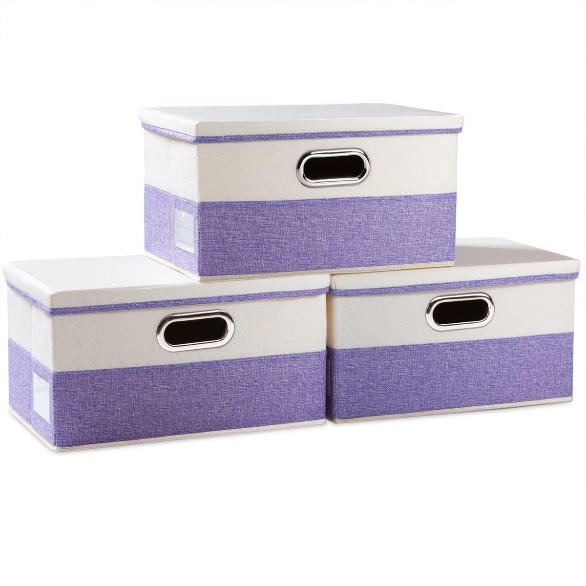 PRANDOM Large Collapsible Storage Bins with Lids [3-Pack] Linen/Cotton Blend Foldable Storage Boxes Organizer Containers Baskets Cube with Cover for Home Bedroom Closet Office Nursery(17.7x11.8x11.8)