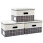 PRANDOM Large Collapsible Storage Bins with Lids [3-Pack] Linen/Cotton Blend Foldable Storage Boxes Organizer Containers Baskets Cube with Cover for Home Bedroom Closet Office Nursery(17.7x11.8x11.8)