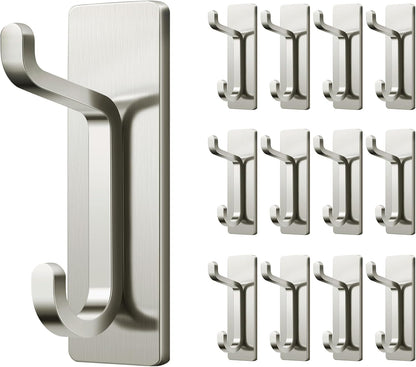 pickpiff 13LB Strong Stick-on Hooks for Coat & Towel, Brush Nickel 12 Pack
