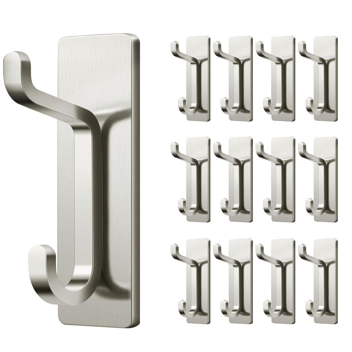 pickpiff 13LB Strong Stick-on Hooks for Coat & Towel, Brush Nickel 12 Pack