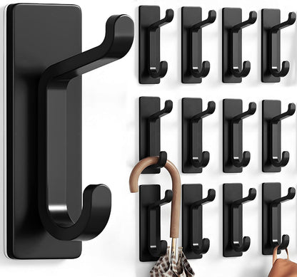 pickpiff 12 Pack Wall Hooks for Coat and Towel: 13LB Adhesive Door Hanger Stick on, Black