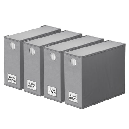 SpaceAid 4 Pack Bed Sheet Organizers and Storage, Foldable Organizer for Linen Closet, Sheets Set Folder Keeper with Window XL (Queen & King Size) Organizing Bedding Container, Gray 91ZDSN-SL01-G4