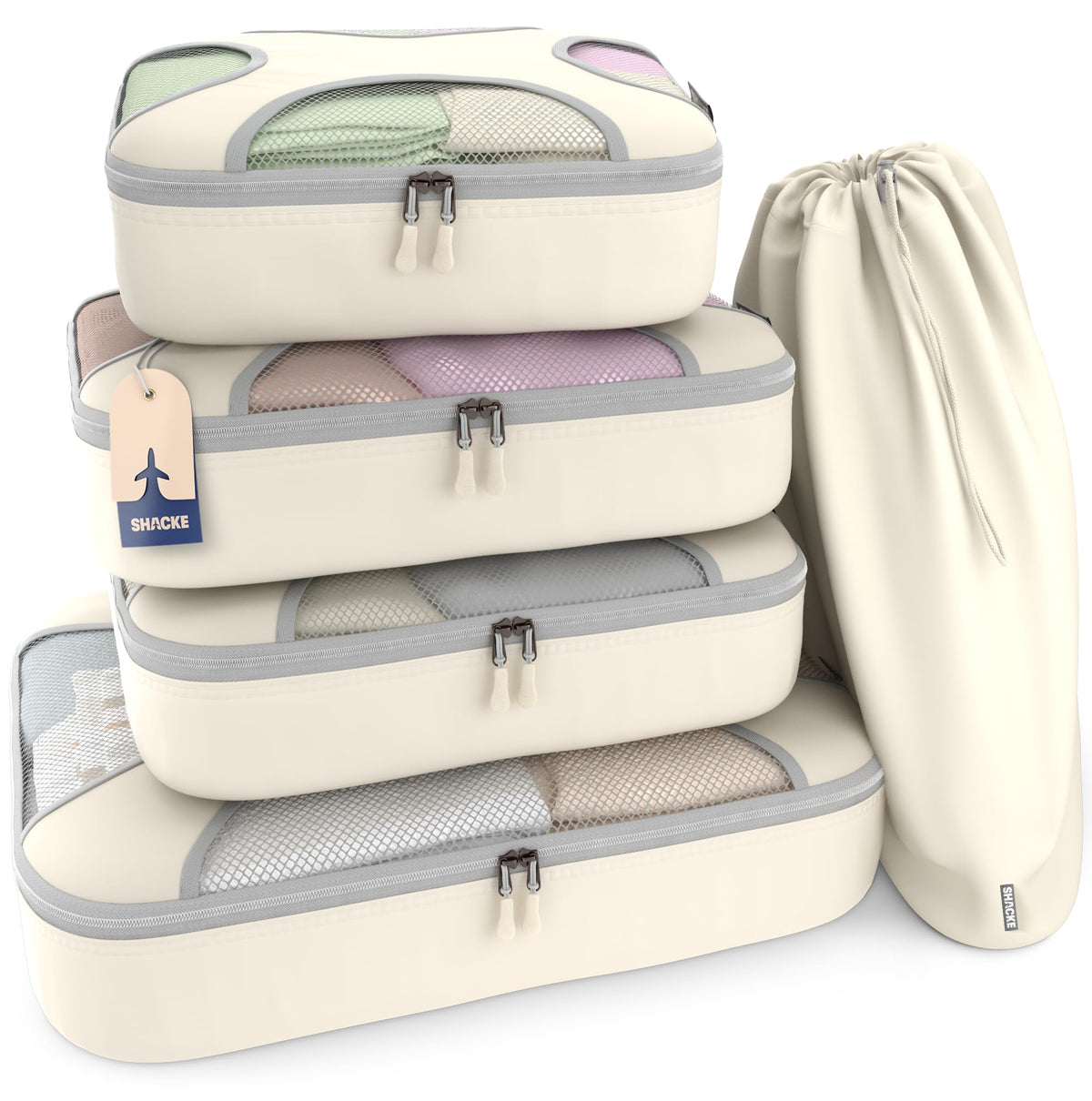 Shacke 5 Set Packing Cubes for Travel with Laundry Bag (Green Grass)