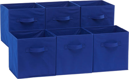 Amazon Basics Collapsible Fabric Storage Cubes Organizer with Handles, Sturdy Storage Bins for Organization, 10.5" x 10.5" x 11", Beige, 6-Pack