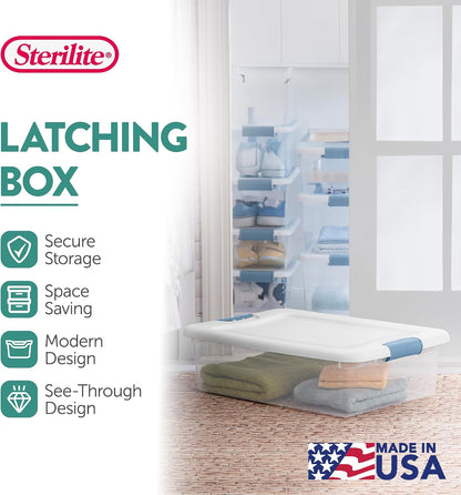 Sterilite Latching Box with Lids for Home and Office, 32 Quart, 6-Pack
