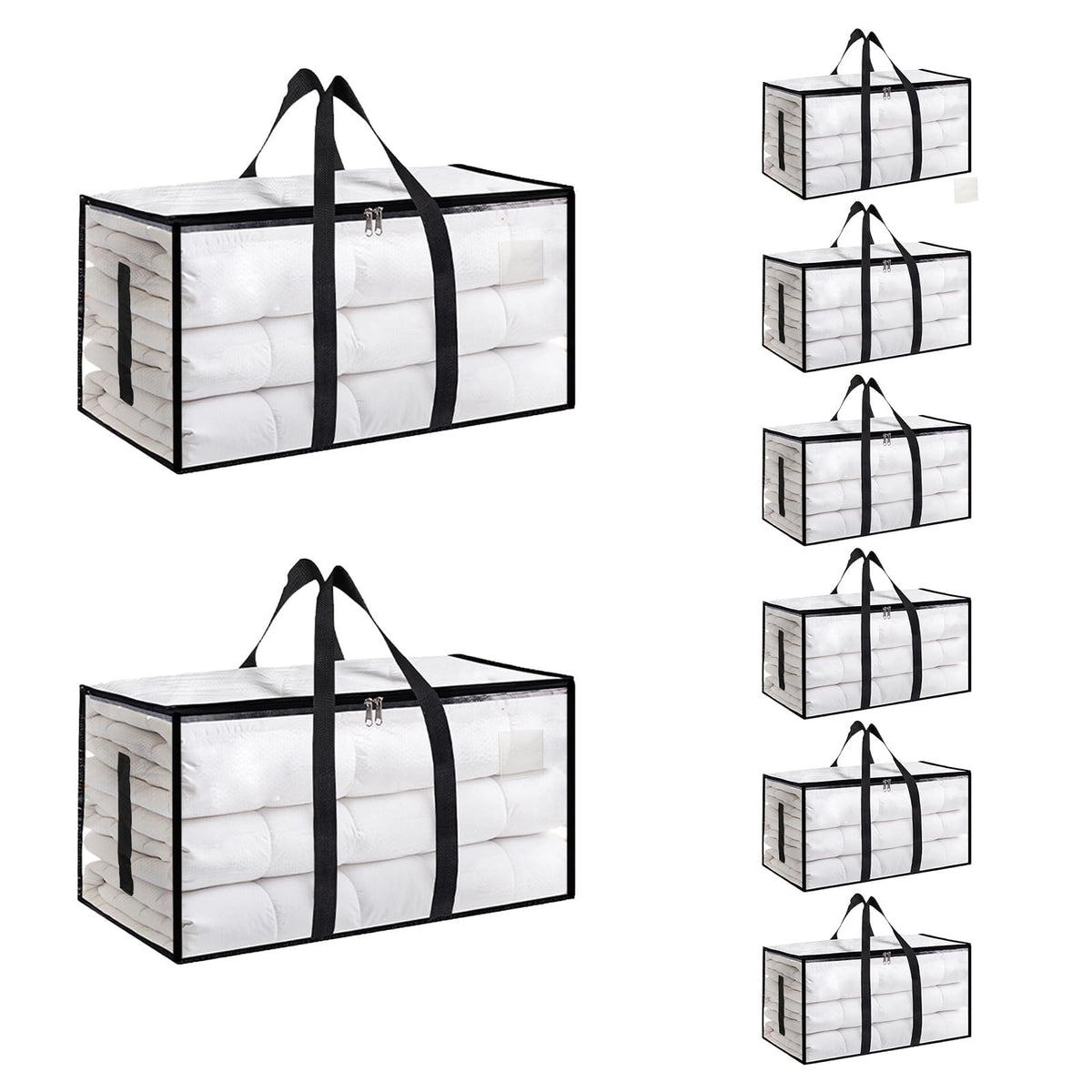 Moving Bags Extra Large 8 Pack - Heavy Duty Storage Totes with Wrap-Around Handles & Reinforced Zippers - Foldable Moving Box Alternative, Water-Resistant for Dorm, Closet & Under Bed Storage (Clear)