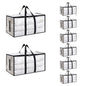 Moving Bags Extra Large 8 Pack - Heavy Duty Storage Totes with Wrap-Around Handles & Reinforced Zippers - Foldable Moving Box Alternative, Water-Resistant for Dorm, Closet & Under Bed Storage (Clear)