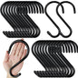 DINGEE 4 Inch 12 Pack S Hooks - Heavy Duty, Large Rubber Coated Black Non Slip Metal Hooks for Closet, Garden, Jeans, Plants, Jewelry, Pot, Pan, Cups, Towels