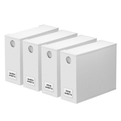 SpaceAid 4 Pack Bed Sheet Organizers and Storage, Foldable Organizer for Linen Closet, Sheets Set Folder Keeper with Window XL (Queen & King Size) Organizing Bedding Container, Gray 91ZDSN-SL01-G4