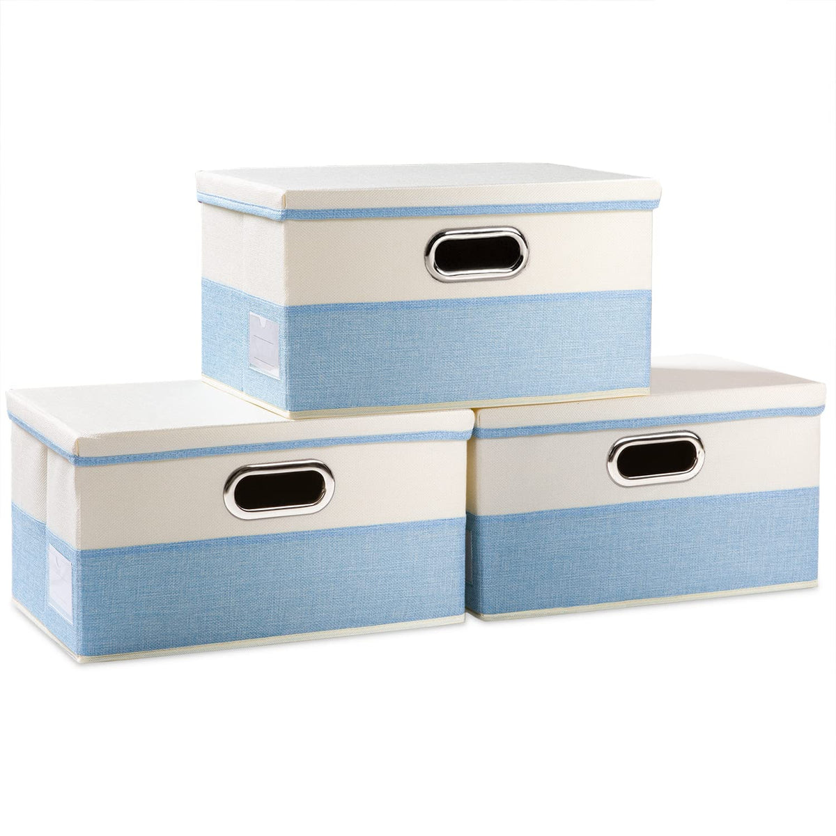 PRANDOM Large Collapsible Storage Bins with Lids [3-Pack] Linen/Cotton Blend Foldable Storage Boxes Organizer Containers Baskets Cube with Cover for Home Bedroom Closet Office Nursery(17.7x11.8x11.8)