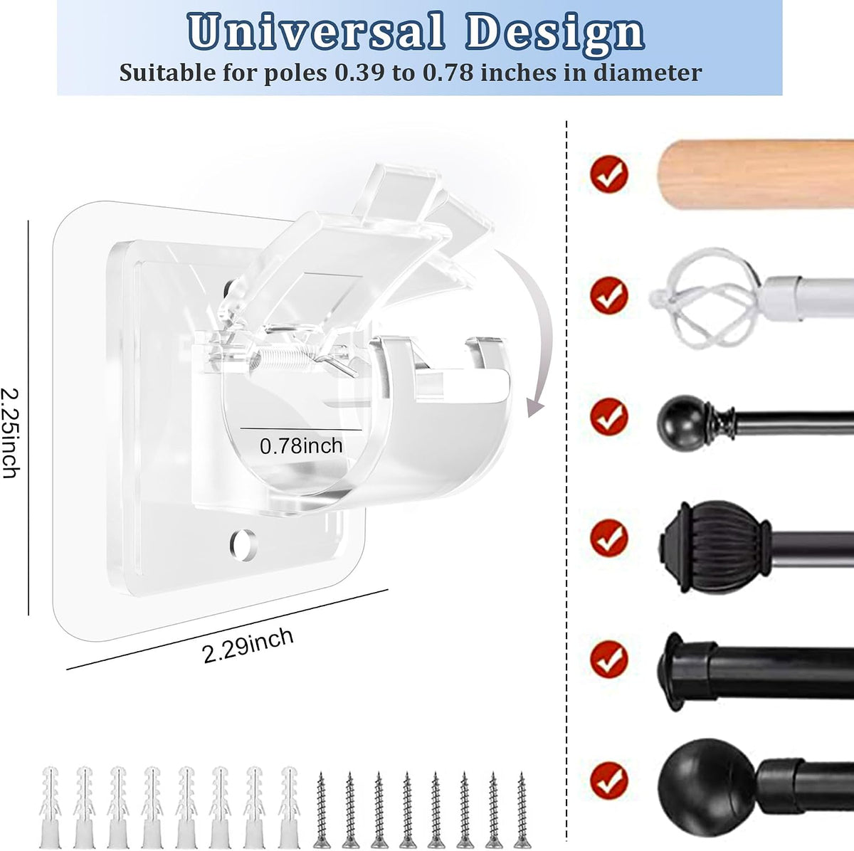 8PCS Self Adhesive No Drill Adjustable Curtain Rod Holder Hooks Brackets