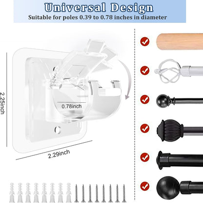 8PCS Self Adhesive No Drill Adjustable Curtain Rod Holder Hooks Brackets