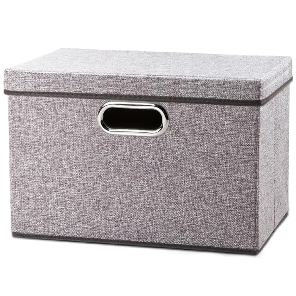 PRANDOM Large Collapsible Storage Bins with Lids [3-Pack] Linen/Cotton Blend Foldable Storage Boxes Organizer Containers Baskets Cube with Cover for Home Bedroom Closet Office Nursery(17.7x11.8x11.8)