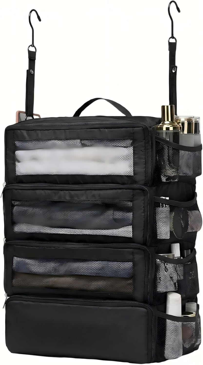 Hanging Suitcase Organizer Travel Black 4 Layer Clothes Shelves