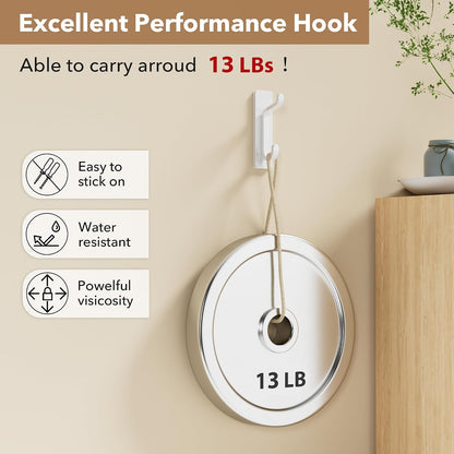 pickpiff 13LB Strong Stick-on Hooks for Coat & Towel, White 6 Pack