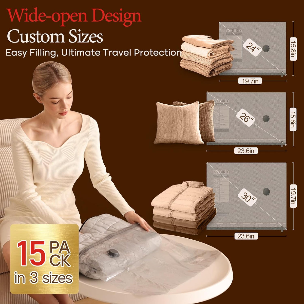 Vacbird Travel Vacuum Bags with Rechargeable Pump, Carry-On Space Saver